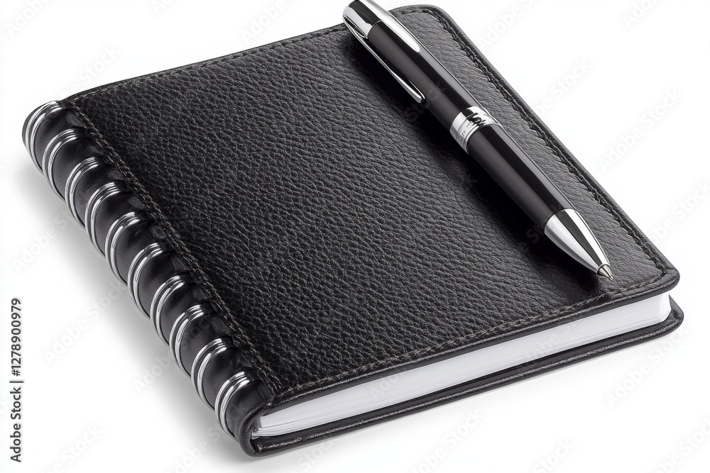 A clean, blank notebook with a pen, perfect for jotting down notes, ideas, or plans for any creative project A clean, blank notebook with a pen, perfect for jotting down notes, ideas, or plans for any creative project