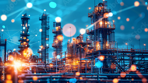 A vast gas pipeline network stretching across the landscape, symbolizing the transition from fossil fuels to hydrogen energy.