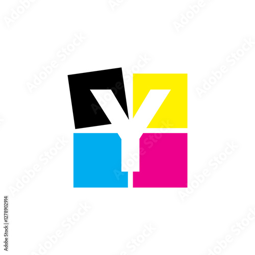 Negative Space Letter Y With CMYK Color