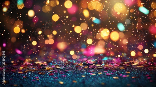 A festive banner with confetti and vibrant colors, ready for a celebratory message. 