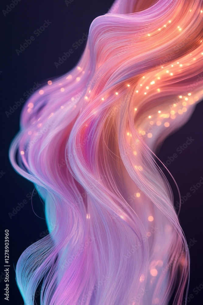 Obraz premium Bright and vibrant hair strands flow with captivating colors and gentle illumination, showcasing a creative approach to hair care and styling techniques