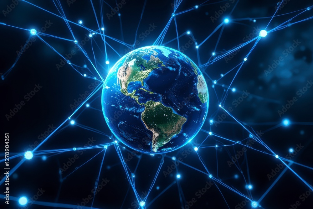 Global Network Connection Earth Surrounded by Illuminated Network Lines Global Network Connection Earth Surrounded by Illuminated Network Lines