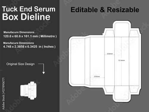Tuck end serum box dieline, dieline, box dieline, dieline packaging, the dieline, pizza box dieline, rectangular box dieline, packaging and dielines, the die line, cardboard box dieline, cigarette