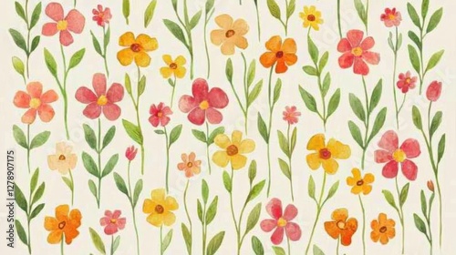 Wallpaper Mural Colorful Floral Pattern with Hand-Painted Flower Designs on White Background Torontodigital.ca