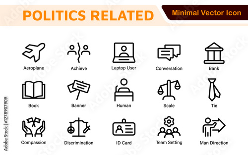 Politics Icon Set: A comprehensive collection of icons representing political themes, perfect for enhancing campaign materials, educational resources, and civic engagement initiatives.