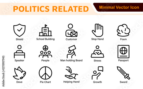 Politics Icon Set: A comprehensive collection of icons representing political themes, perfect for enhancing campaign materials, educational resources, and civic engagement initiatives.