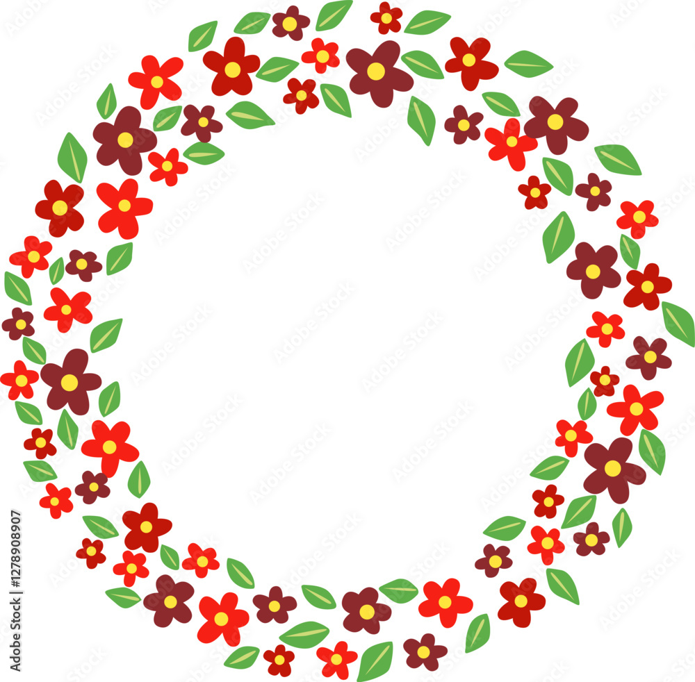Red flowers and leaves wreath illustration for decoration on romance, wedding, luxury event and Valentine festival. Red flowers and leaves wreath illustration for decoration on romance, wedding, luxury event and Valentine festival.