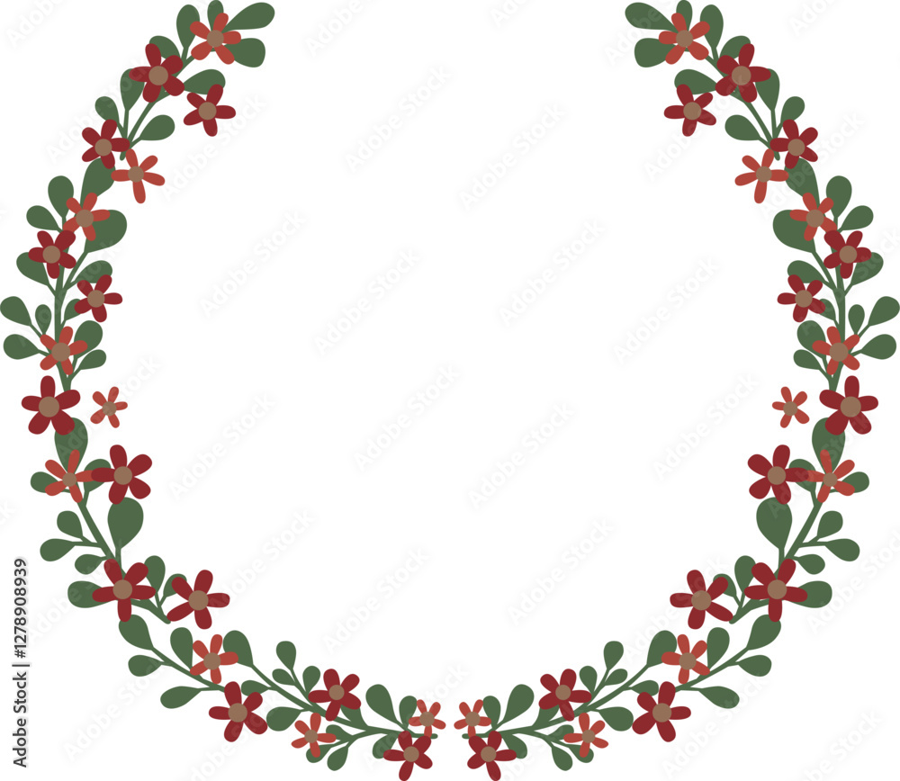Obraz premium Red flowers and leaves wreath illustration for decoration on romance, wedding, luxury event and Valentine festival.