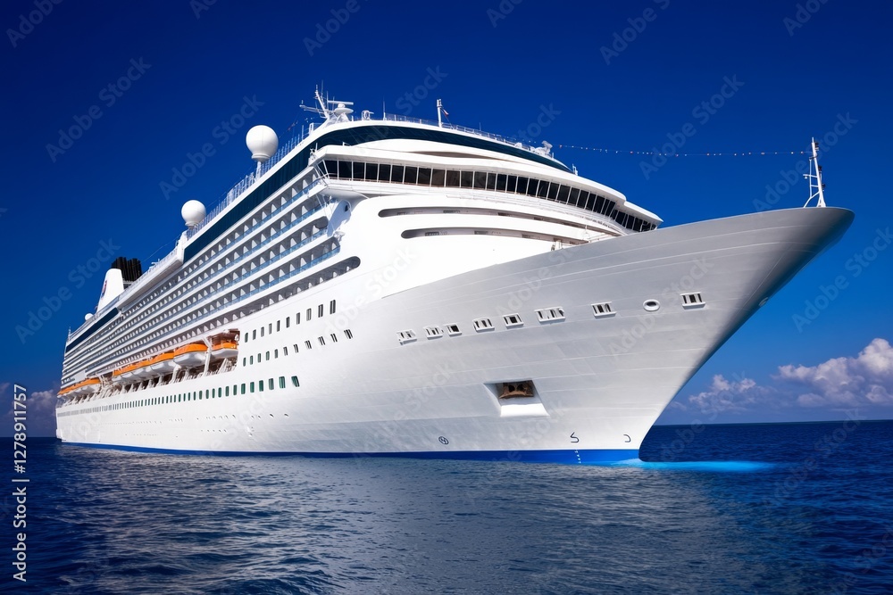 A large cruise ship floats peacefully on the calm ocean waters during a stunning sunset, symbolizing travel, relaxation, and the serene beauty of the sea A large cruise ship floats peacefully on the calm ocean waters during a stunning sunset, symbolizing travel, relaxation, and the serene beauty of the sea