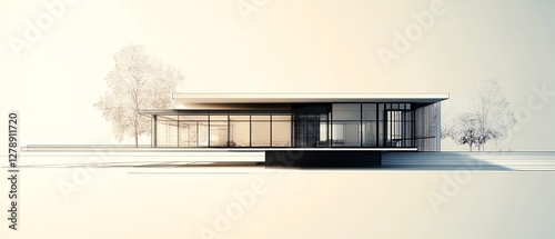 Architectural blueprint of a modern house model, featuring clean lines and detailed design, perfect for construction, architecture, and real estate visuals
