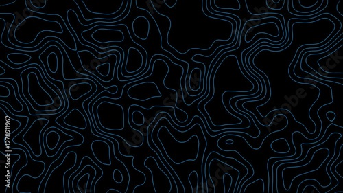 Blue Topographic Wavy Line Background Animation Black Screen Motion Graphics Video
