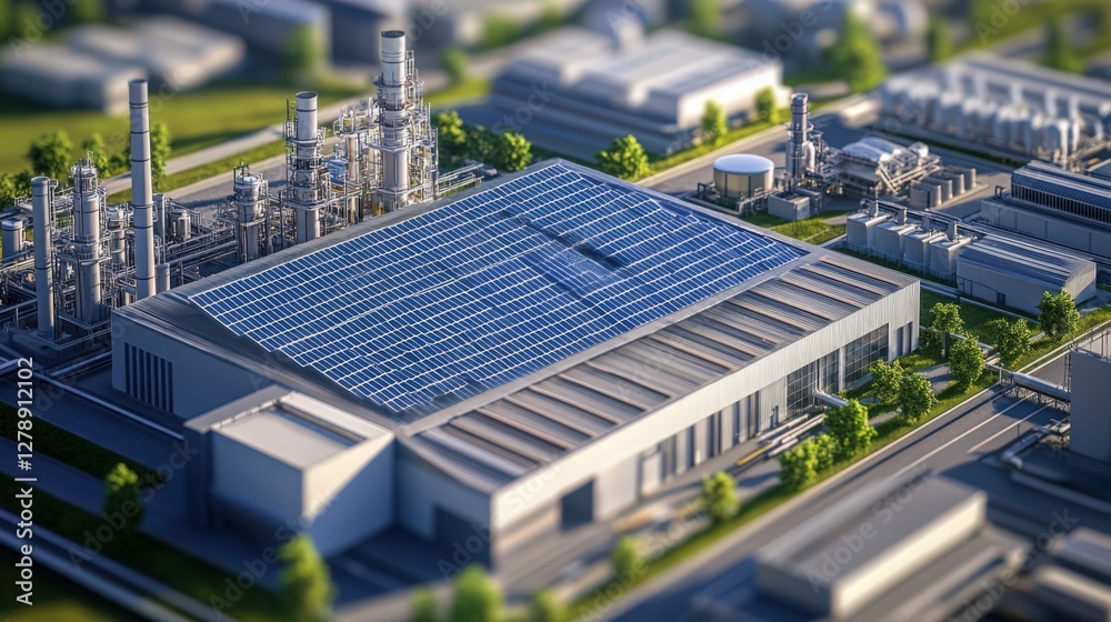 Fototapeta premium A large building with a solar panel roof