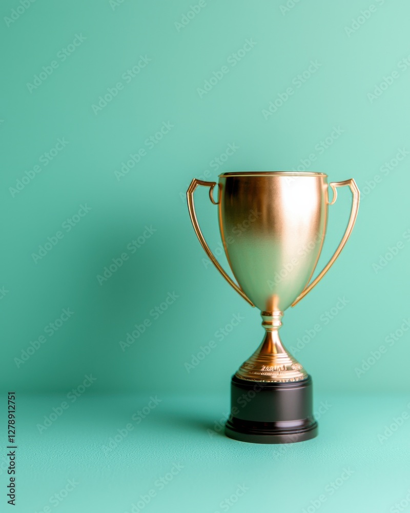 Winning trophy celebration studio minimalist eye-level achievement recognition