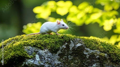 White Rat Exploring Natural Environment in Nature