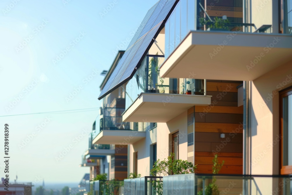 Solar panels on balcony of modern apartment building Solar panels on balcony of modern apartment building