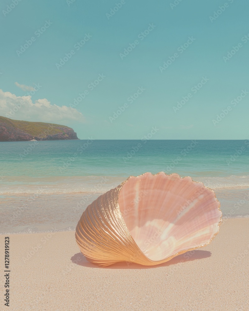 Beach shell on sandy shore coastal location nature serene environment close-up view tranquility concept Beach shell on sandy shore coastal location nature serene environment close-up view tranquility concept