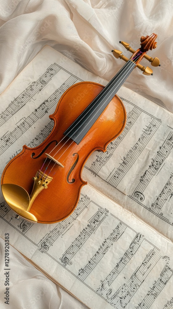 Fototapeta premium Classical music performance home studio violin soft lighting close-up artistry and craftsmanship