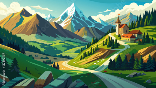 Scenic mountain nature along the Gerlos Alpine Road, Austria