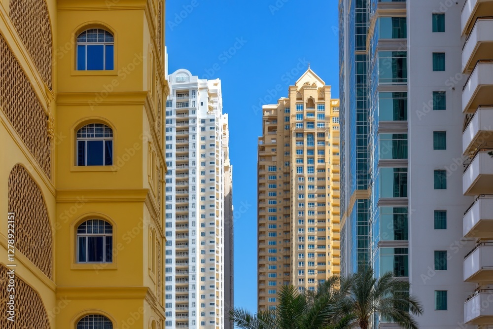 A scene capturing high-rise buildings bathed in golden sunlight with a mix of textures, from sleek glass to textured designs, embodying urban beauty and magnificence A scene capturing high-rise buildings bathed in golden sunlight with a mix of textures, from sleek glass to textured designs, embodying urban beauty and magnificence