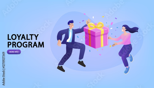 Card rewards from shopping.gift box and big credit card. Earn loyalty program points and get online reward and gifts. flat design vector illustration.