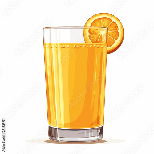 Orange juice in glass cup with citruses. Fresh citrus fruit drink. Vector cartoon illustration isolated on a white background