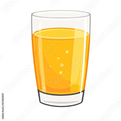 Orange juice in glass cup with citruses. Fresh citrus fruit drink. Vector cartoon illustration isolated on a white background