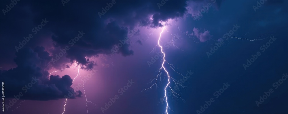 Obraz premium Dark clouds gathering on a stormy night with lightning flashing, electrified, stormynight, moody
