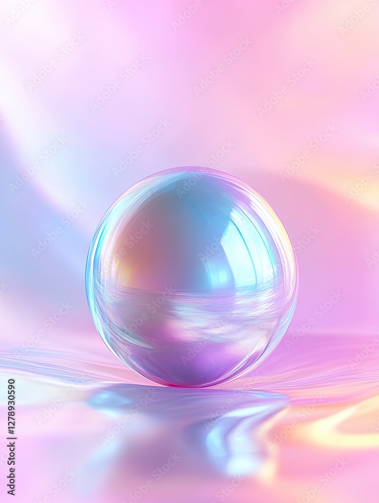 A large, clear, shiny ball is sitting on a surface A large, clear, shiny ball is sitting on a surface