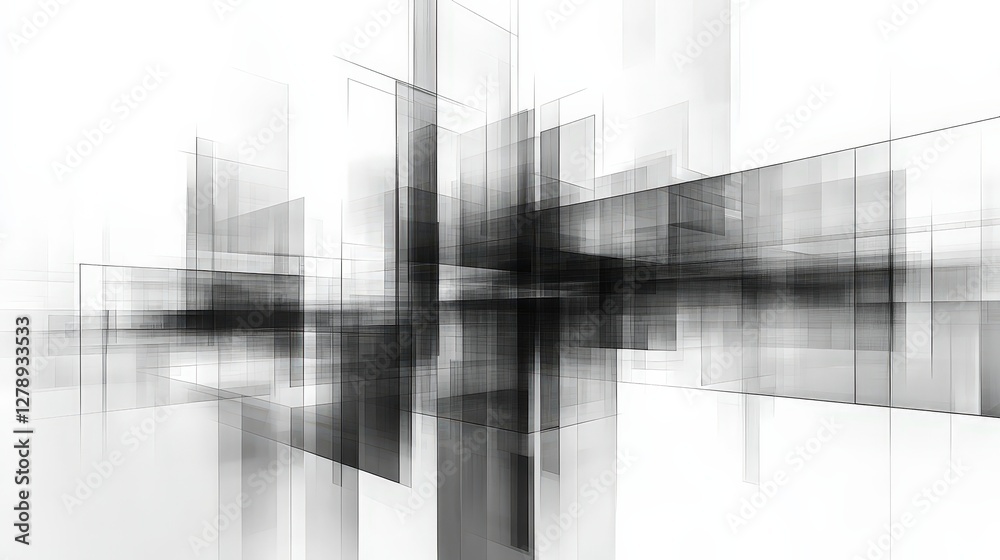 Fototapeta premium Abstract Black and White Geometric Shapes Creating Dynamic Lines and Textures in Space