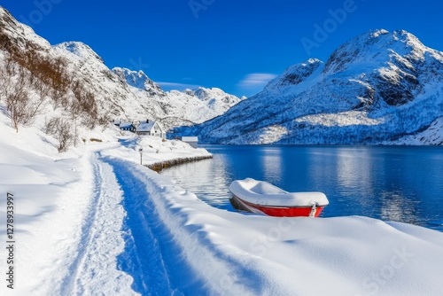 Captivating afternoon scene of Sakrisoy village, Norway, Europe Superb winter view of Lofoten Islads Beautiful seascape of Norwegian sea Untouched winter landscape