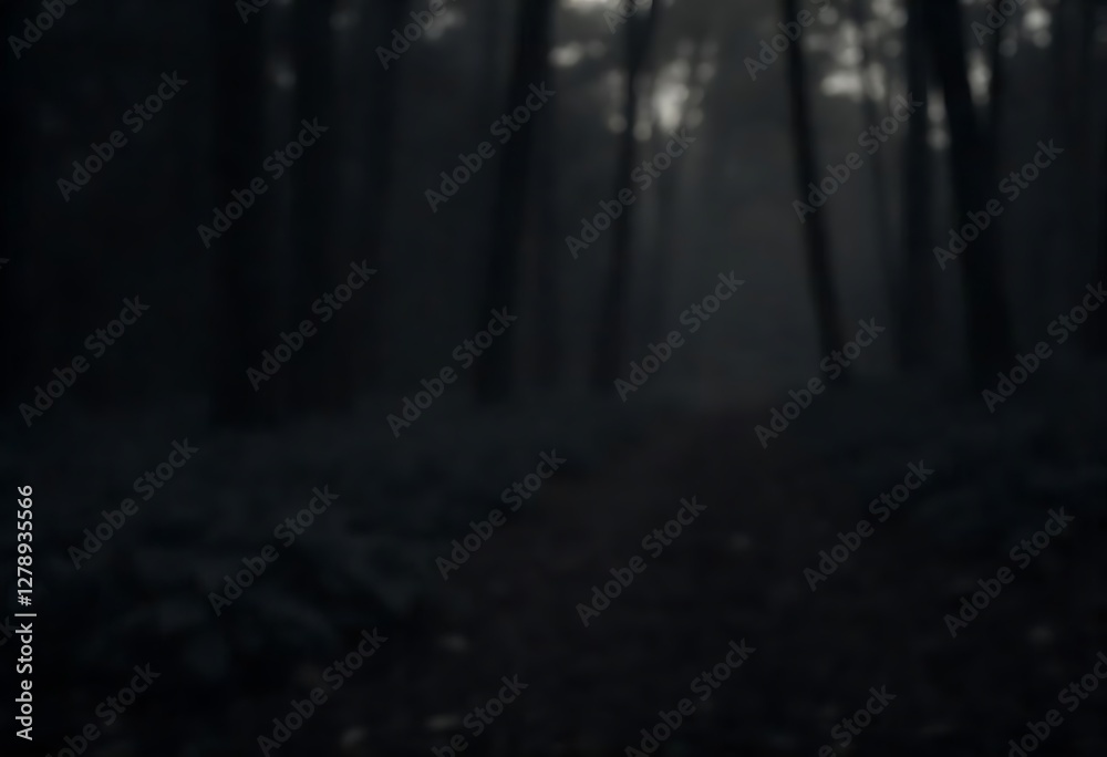 Fototapeta premium Generative AI image depicting a dark and mysterious foggy forest at night, creating a sense of mystery and isolation