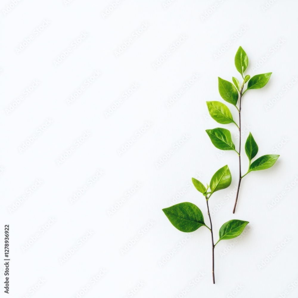 Fototapeta premium Sprouting leaves embody eco-friendliness in a minimalist white space arrangement