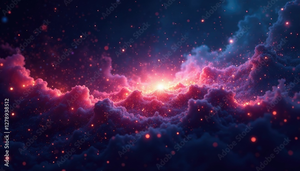 Fototapeta premium Glittering cosmic particles dance in the void, nebulas, stars, space