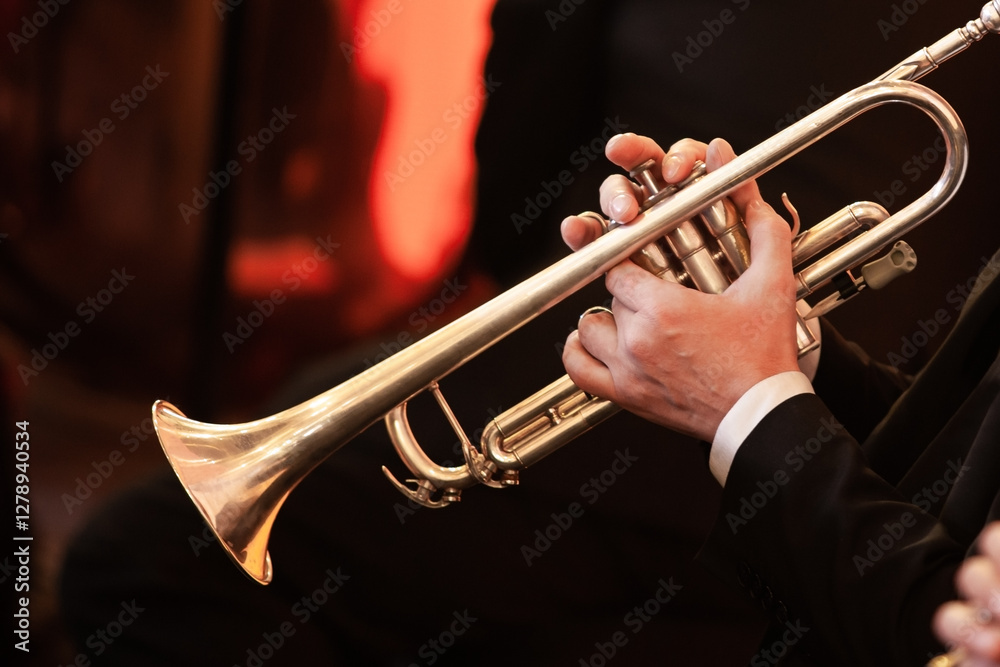 Obraz premium Hands of a musician playing the trumpet