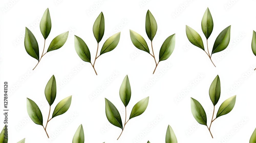 Elegant Green Leaf Pattern on White Background for Stylish Design and Decoration Projects Elegant Green Leaf Pattern on White Background for Stylish Design and Decoration Projects