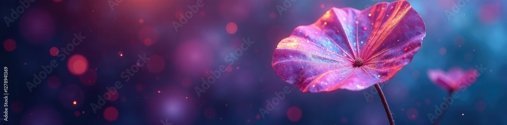 Fototapeta premium Iridescent metallic petals suspended in mid-air, aurora borealis, petal