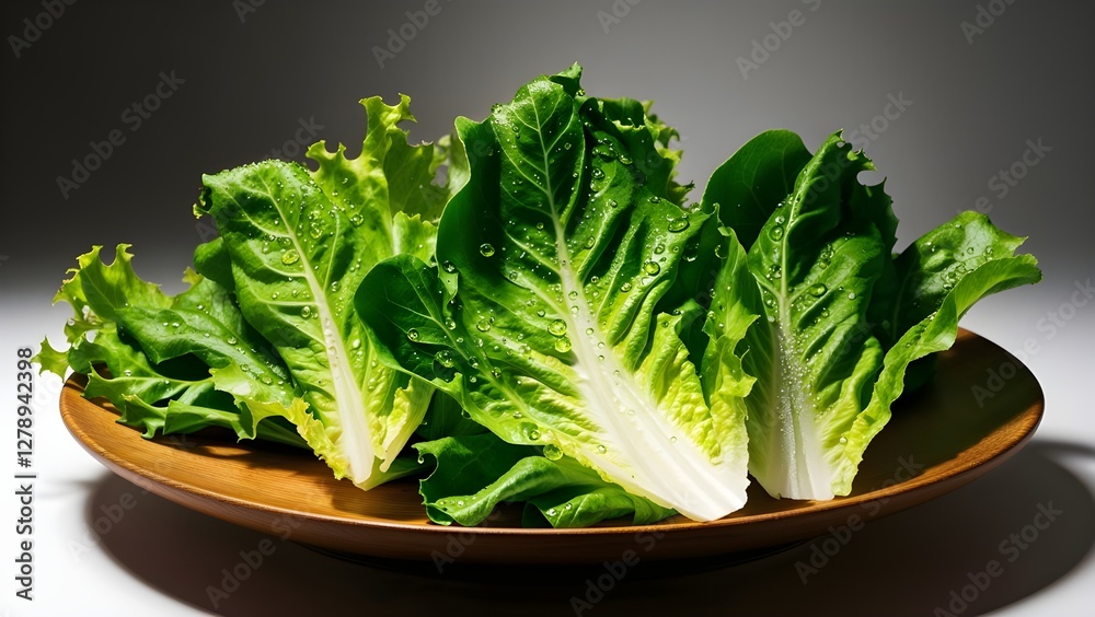 Fresh lettuce leaves against a grey backdrop Fresh lettuce leaves against a grey backdrop