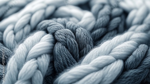 Intricate Textured Yarn Braid in Shades of Blue and Grey