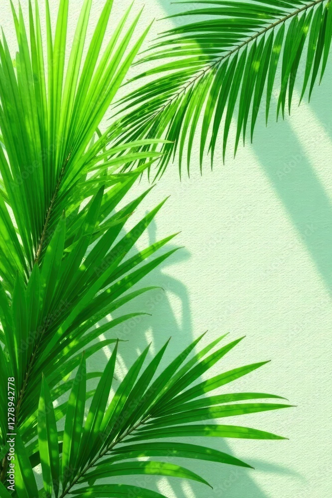 Fototapeta premium Large palm fronds with textured surface and natural light, foliage, botanical, palm