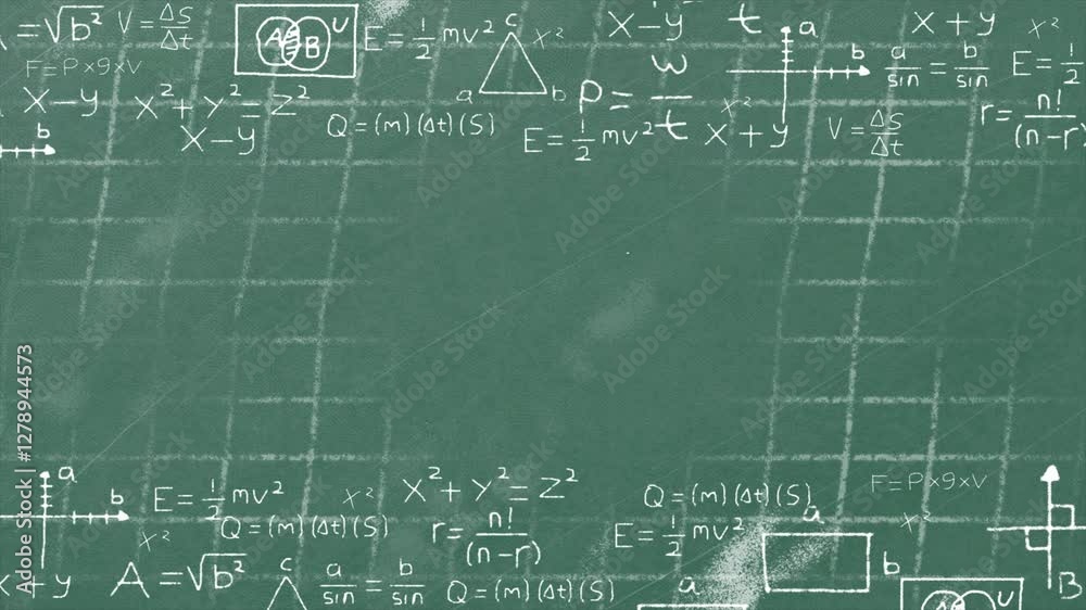 Hand Drawn learning math formula symbol chalk texture on school Chalkboard, Chalk style loop seamless animation 