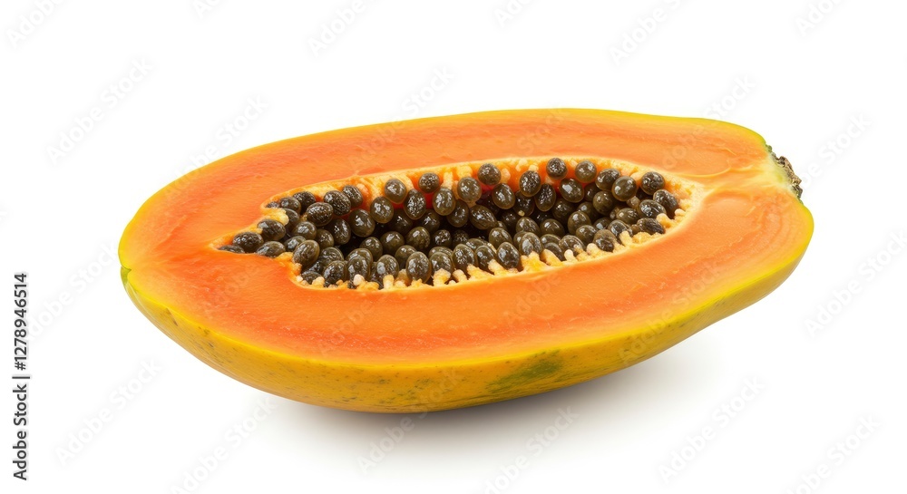 Sliced Papaya Fruit Showing Seeds Isolated on a White Background Sliced Papaya Fruit Showing Seeds Isolated on a White Background