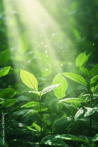 Lush green leaves absorbing sunlight to promote growth and sustain life in nature