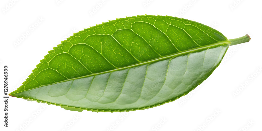 Obraz premium Green Tea Leaf on White Background, Fresh, Organic Green Leaf