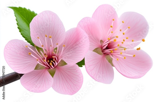 Close-up of a beautiful pink flower blossom isolated on white background Perfect for botanical, floral, and nature-themed projects
