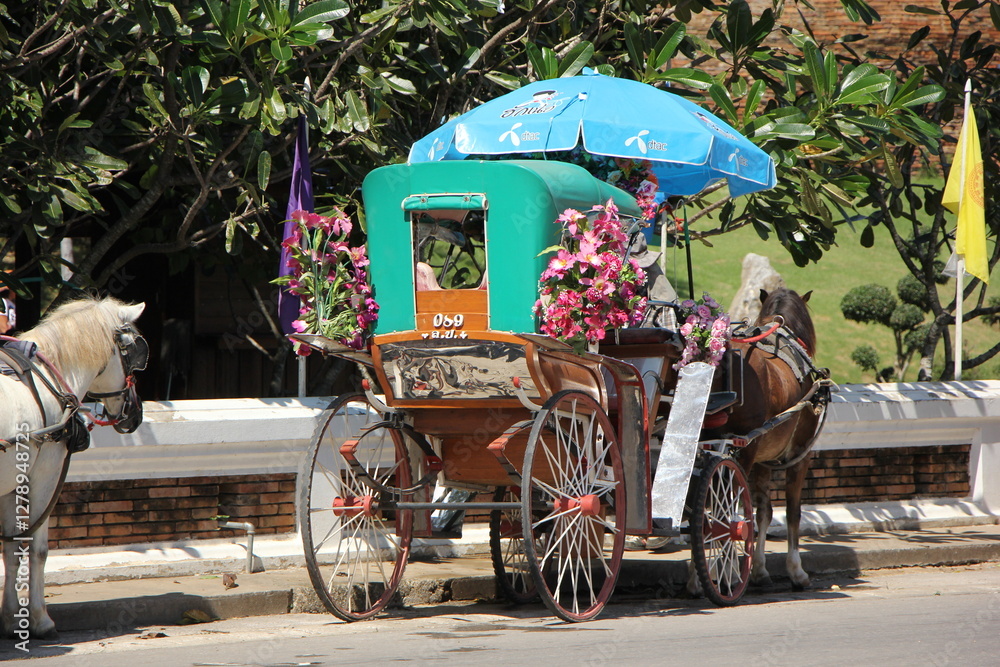 Fototapeta premium Horse carriage at Wat Phrathat Lampang Luang, Lampang Thailand