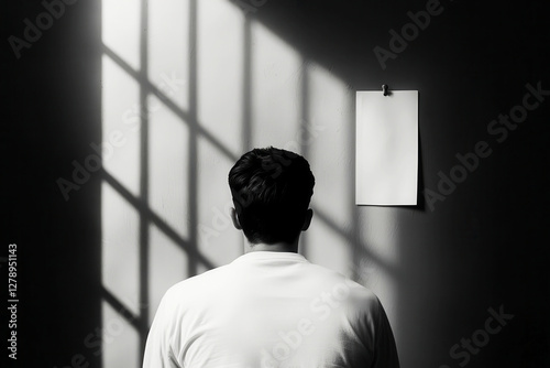 Prisoner behind bars with a legal document pinned to the wall, symbolizing the legal outcome of a life sentence
