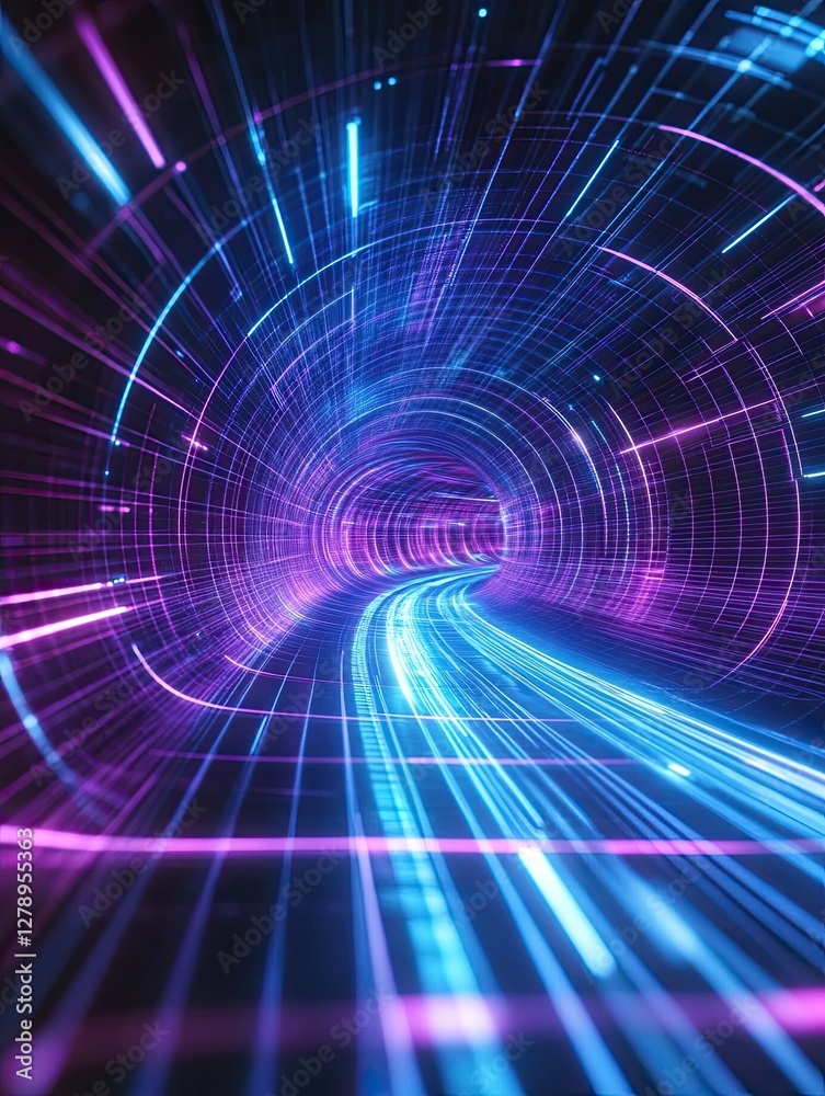 A purple and blue tunnel with a blue line running through it A purple and blue tunnel with a blue line running through it