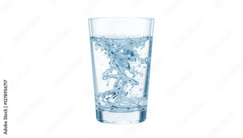 Fresh sparkling water in a clear glass with swirling bubbles and vibrant liquid on a bright background Fresh sparkling water in a clear glass with swirling bubbles and vibrant liquid on a bright background
