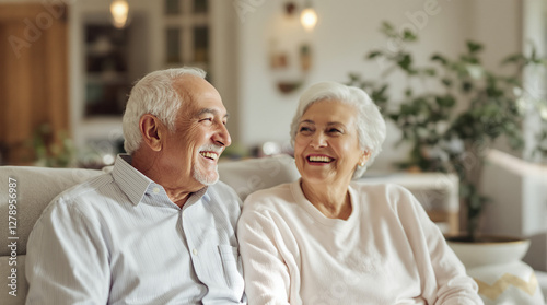 These heartwarming images capture elderly couples sharing joyful moments together, laughing and enjoying each other's company in a cozy home setting.