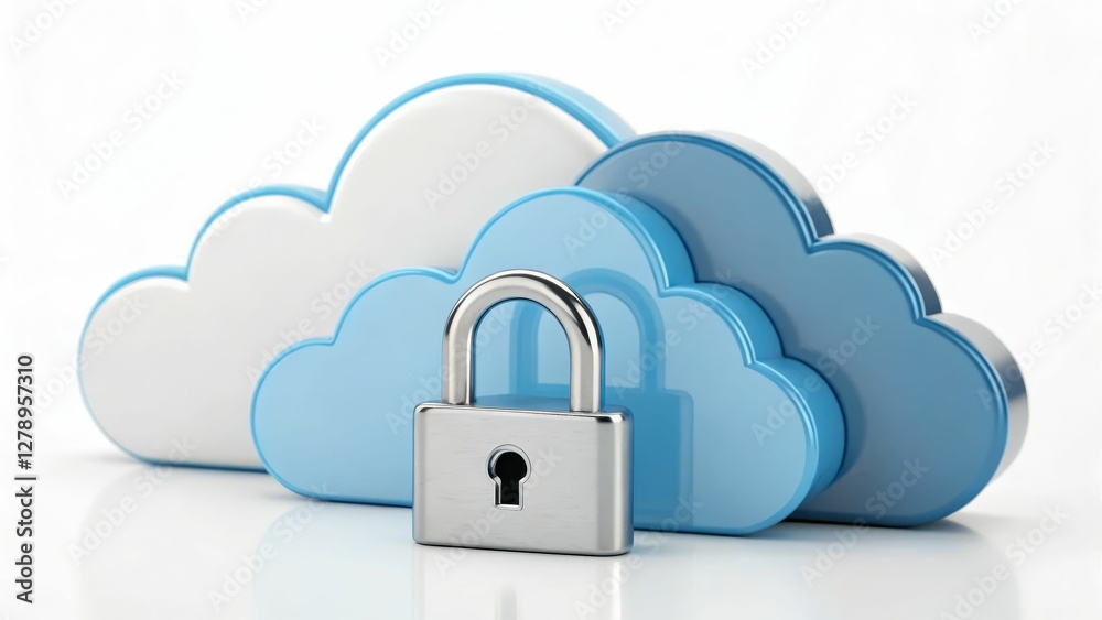 A padlock rests in front of stylized blue and white clouds, symbolizing cloud security and data protection in a digital environment. A padlock rests in front of stylized blue and white clouds, symbolizing cloud security and data protection in a digital environment.